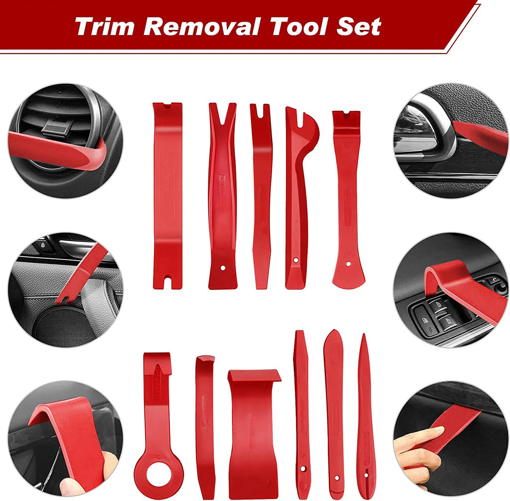 Car Interior Trim Removal Kit with Red or Blue 5, 11, 41 and 161 PCS Configurations for Compatible Door Panels, Stereo Surrounds and Fastener Release Tasks