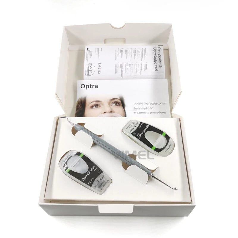 Dental Composite Modeling Kit with Listed Stainless Steel Handle and Foam Pad Attachments, 17cm Length and 4mm/6mm References for Material Shaping