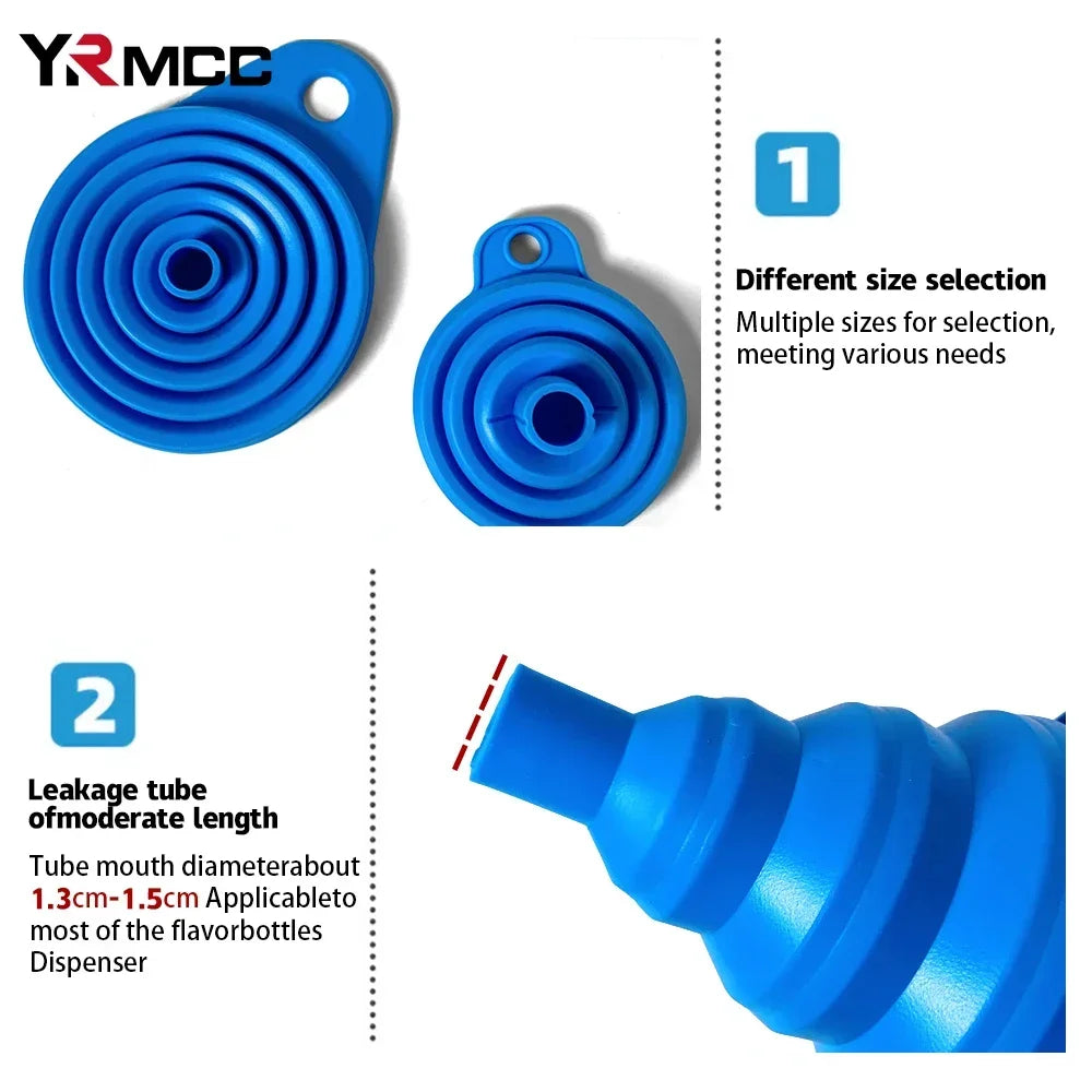 Collapsible Silicone Car Funnel for Compatible Liquid Transfer, Small 6cm or Large 8.5cm Width with 1, 2 or 4-Piece Choices and Foldable Garage Storage Design