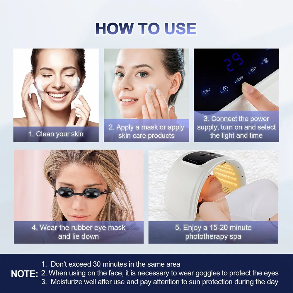 LED Beauty Machine with Nano Spray, Foldable Design, Seven-Color Reference, 100 LEDs and Touch Controls in US, EU, UK or AU Plug Options for Cosmetic Care