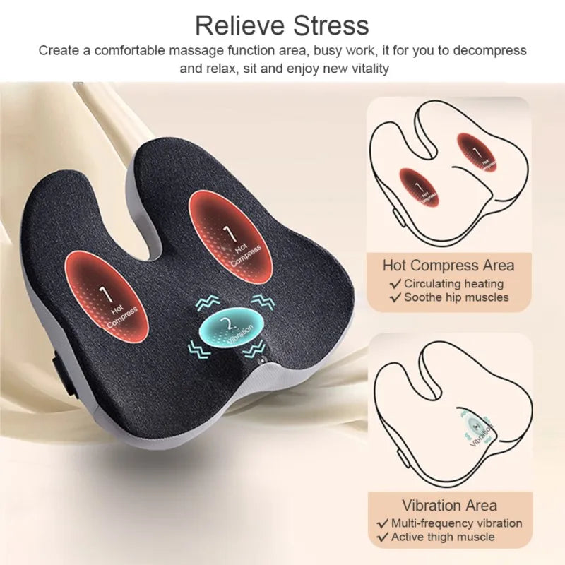 Vibration Massage Seat Cushion with U-Shaped Cutout, Three Listed Heat and Vibration Levels and Elastic Knitted Cover for Seated Home Office Comfort Breaks
