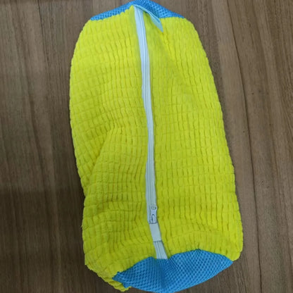 Padded Shoe Washing Bag in Polyester with Fluffy Fiber and Net Design, Single Laundry Accessory in 39X19 Gray or Yellow for Compatible Machine-Washable Footwear
