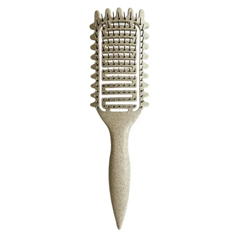 Vented Curl Defining Brush with Listed Wheat Straw and Nylon Materials, 24cm Single Detangling Styling Tool in Purple, Pink, Beige or Green for Home Hair Care