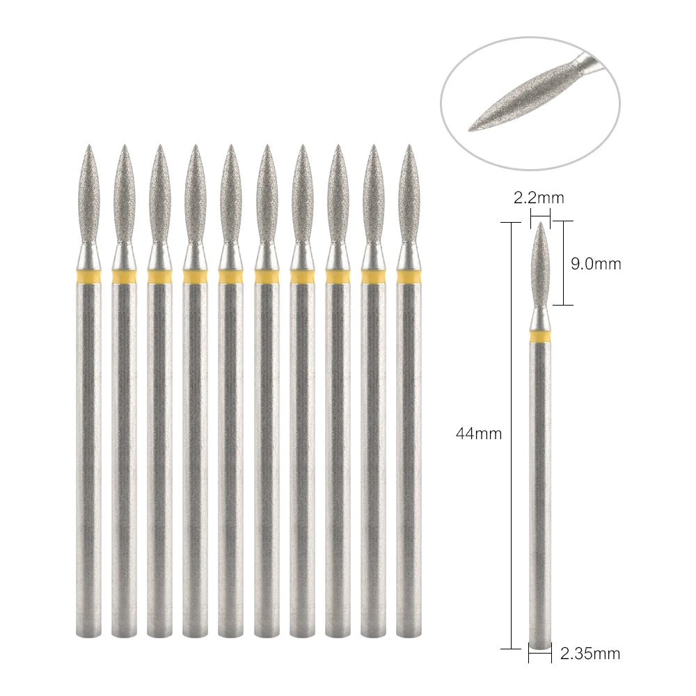 Diamond Nail Drill Bits, Listed 10-Piece Milling Accessories with 2.35mm Shanks, A-Series and Grade-Labeled Options for Professional Electric Manicure Filing