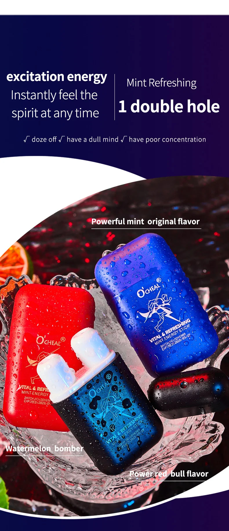 Aroma Scent Stick by O'cheal with Double-Hole Design, Listed 3.6g Format and Mint, Watermelon, Peach, Lemon or Grape Labels with Single and Multipack Options