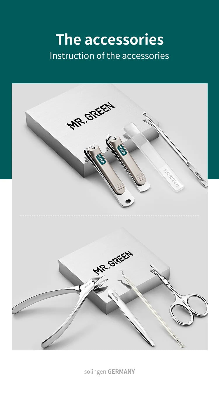 Travel Manicure and Pedicure Set by MR.GREEN, Stainless Steel Nail Clippers and Grooming Tools with PU Leather Case, Mr-8888 and Mr-8888i Options