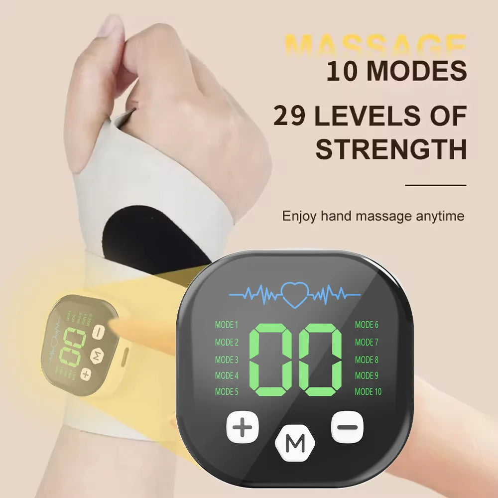 Compression and Vibration Wrist Massager with Five Listed Compression Levels and Three Vibration Levels, White or Light Blue USB Type-C Device for Adult Relaxation