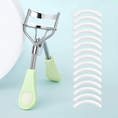 Stainless Steel Eyelash Curler with 15 Silicone Pads, Portable Lash Curling Tool in Seven Color Options for Everyday Makeup and Travel Beauty Kits