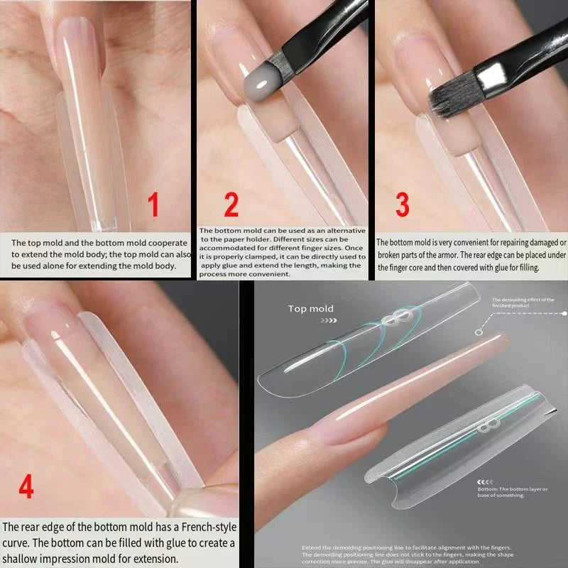 Reusable Sandwich Dual Nail Forms, Listed 240-Piece and 15-Size Top and Bottom Extension Molds with Long Point, Beagle T and Ellipse Options