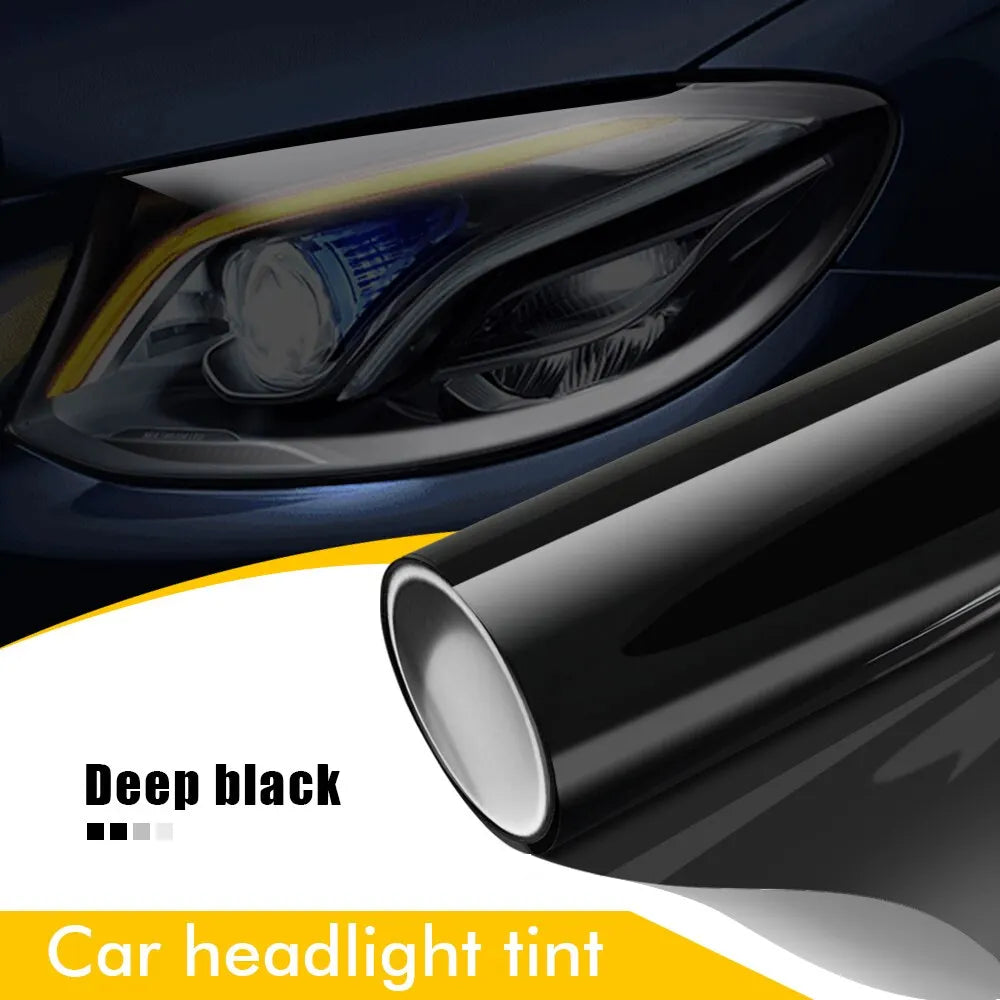 Car Headlight Tint Film with Self-Adhesive Vinyl Backing, 50cm x 200cm Sheet in Matte Black, Light Black, Deep Black or Transparent for Lamp Styling Projects