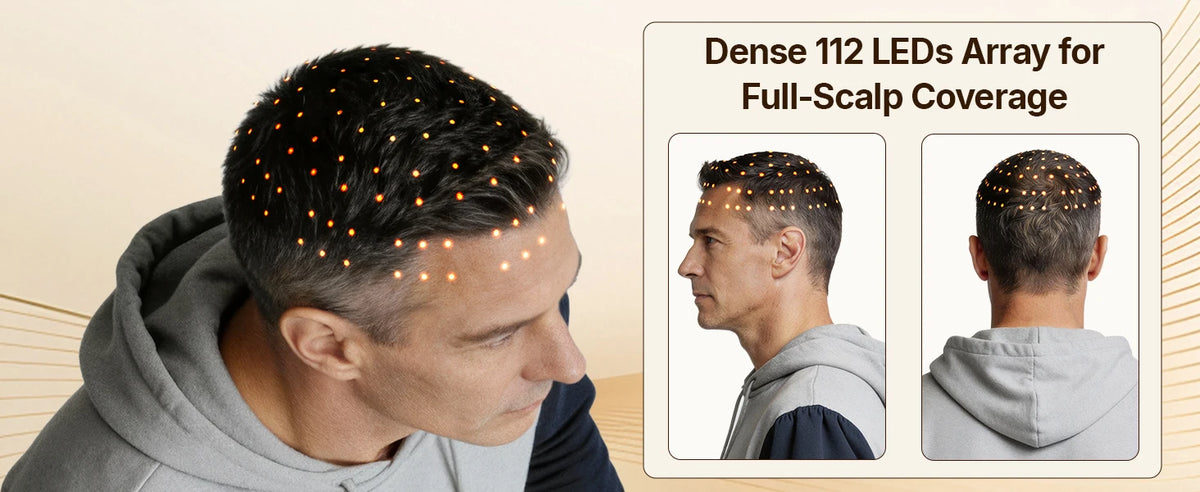 LED Scalp Care Bucket Hat Hello Face T100 with 336 Red and Near-Infrared LEDs, Three Light Modes and Separate With-Controller or Hat-Only Set Options
