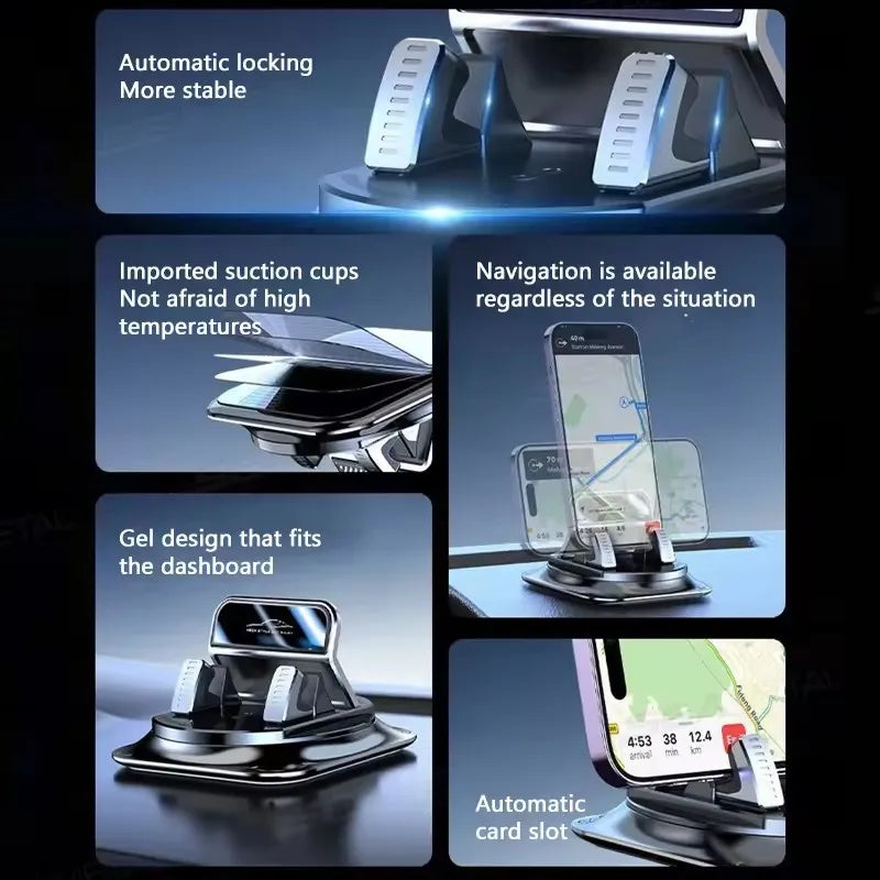 Silicone Dashboard Phone Holder in Black with Anti-Slip Design and 360-Degree Rotation, Car Smartphone Mount for Compatible Devices and Navigation Viewing