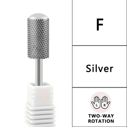 Large Barrel Carbide Nail Drill Bit with Listed 6.6mm Size and Rounded Smooth Top, Eight Option Labels for Compatible Electric Manicure Tools