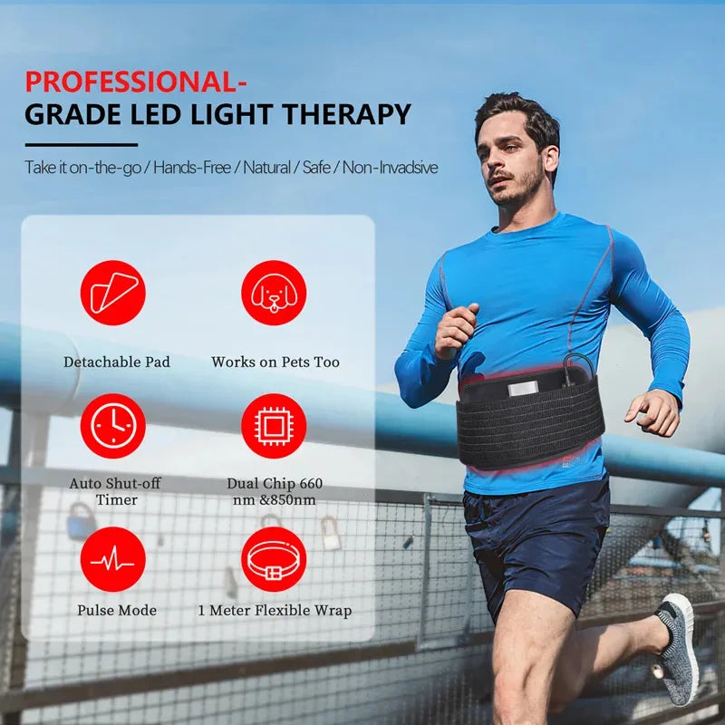 Red Light Wrap Belt with Listed 660nm and 850nm LEDs, Adjustable Elastic Band, Wired Timer Controller and Detachable Pad for Adult Personal Care
