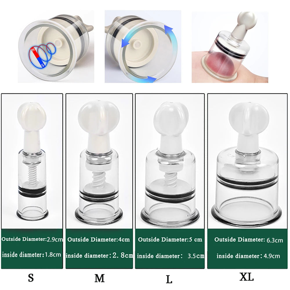 Twist Handle Cupping Cup with Transparent Plastic Body and Silicone Sealing Pad, S, M, L, XL or Combined Size Labels for Adult Manual Personal Care