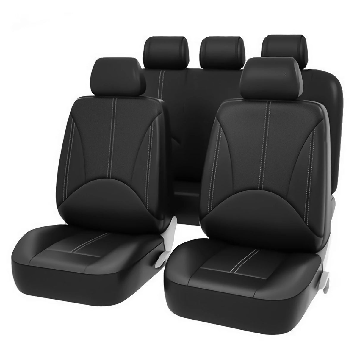 PU Leather Car Seat Cover Set, Nine-Piece Layout with Five Headrest Covers, Two Front Seat Covers and Separate Rear Bench Pieces for Compatible Interiors