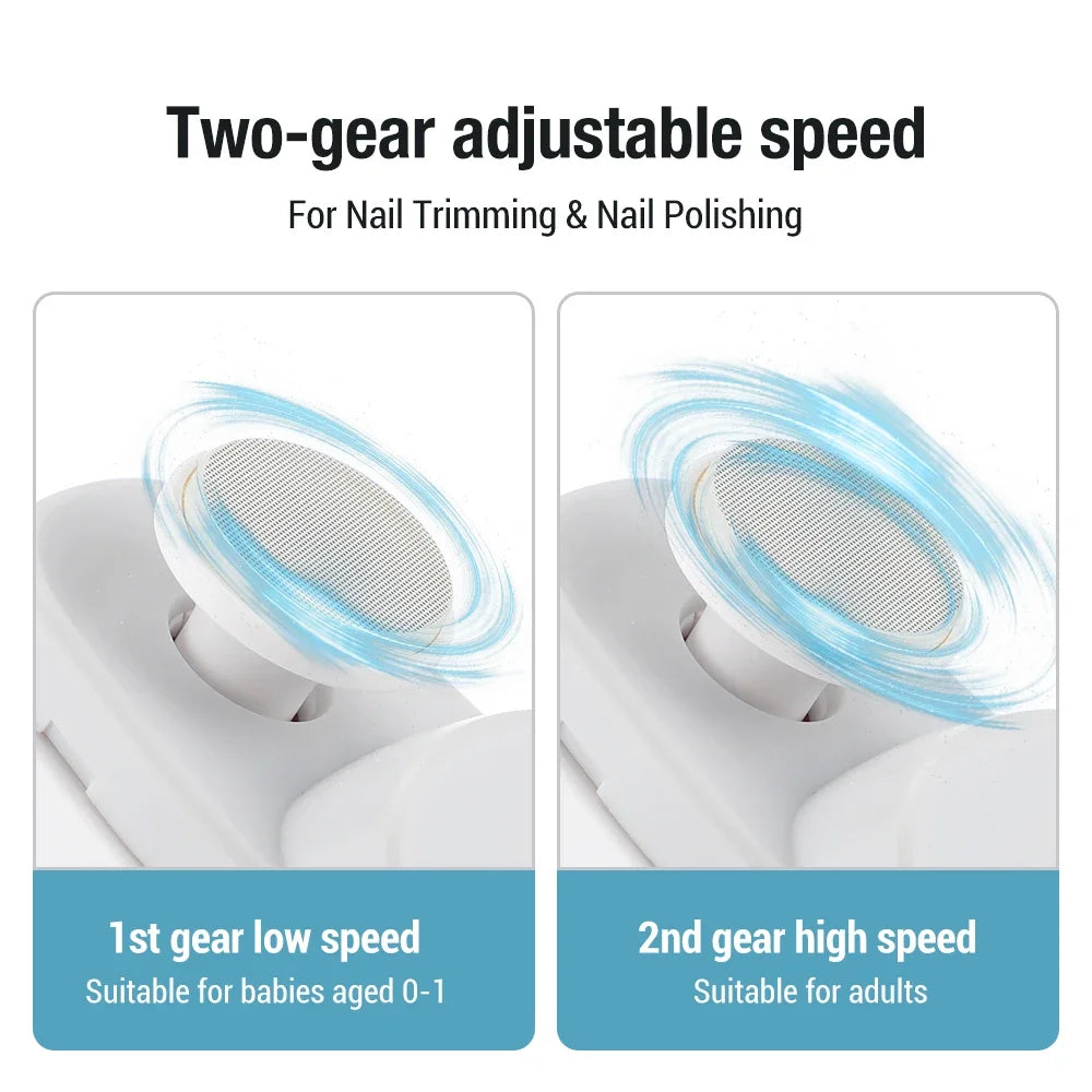 Two-Speed Electric Nail Clipper and Polisher with Auxiliary Light, Type-C Charging and Debris Compartment, White or Purple for Home Nail Care