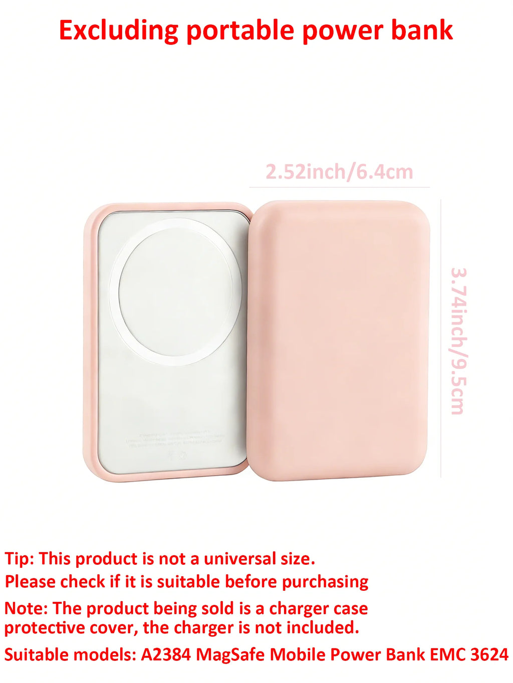 Power Bank Case in Pink Soft TPU, One Accessory Cover Listed for Apple's Original MagSafe Wireless Battery Pack, Color Accent for a Compatible Charging Setup