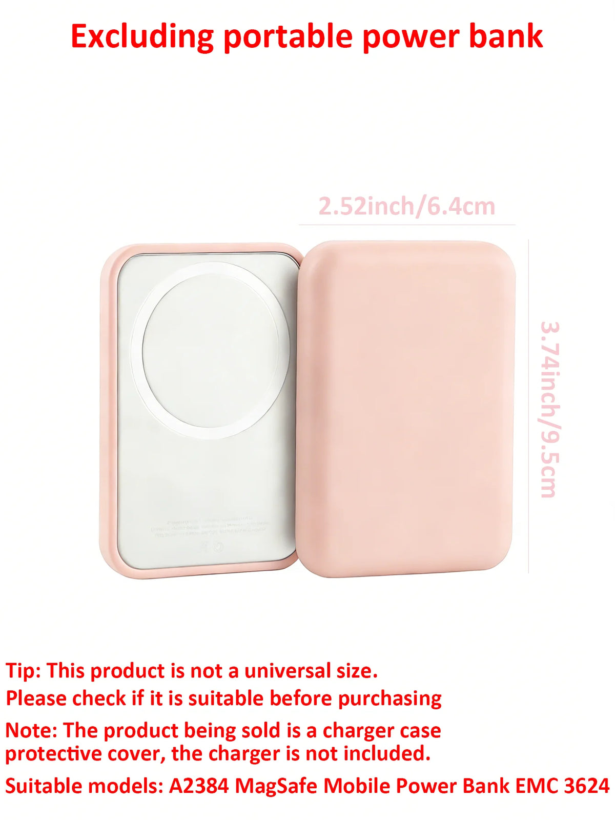 Power Bank Case in Pink Soft TPU, One Accessory Cover Listed for Apple's Original MagSafe Wireless Battery Pack, Color Accent for a Compatible Charging Setup