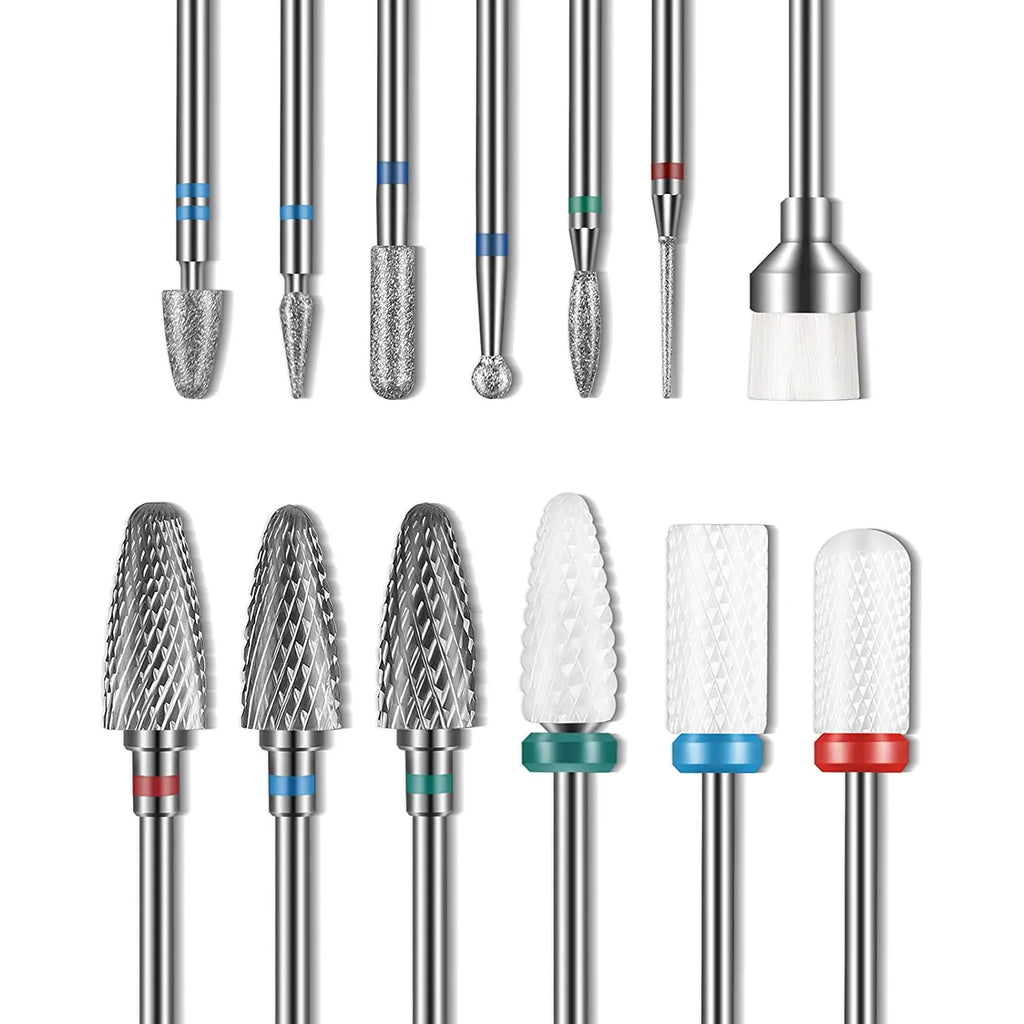 Nail Milling Cutter Set with Listed 13-Piece Assortment, Rotary Polishing Head Accessories for Compatible Manicure Machines in Twelve Numbered Options