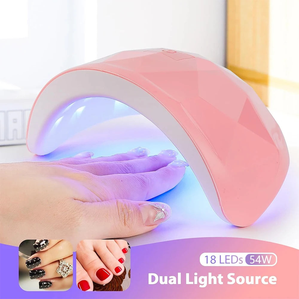 USB Nail Curing Lamp with Listed 18 LEDs, 60 and 120-Second Timers and Detachable Design, Pink, White or Upgraded White Options for Gel Manicures