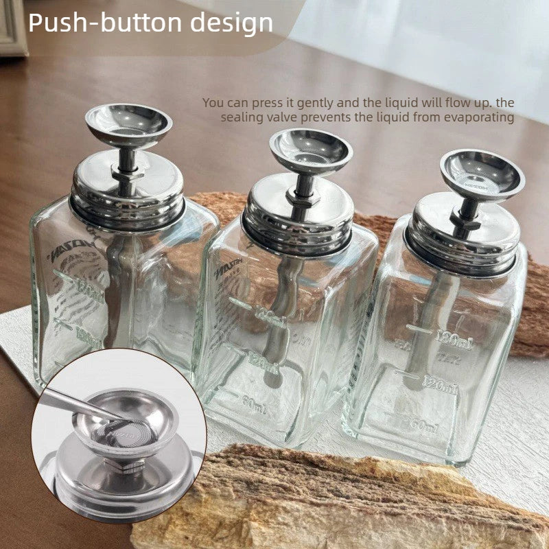 Nail Polish Remover Dispenser Bottle, 180ml Square Refillable Glass Container with Push-Down Pump for Home Manicures and Salon Nail Stations