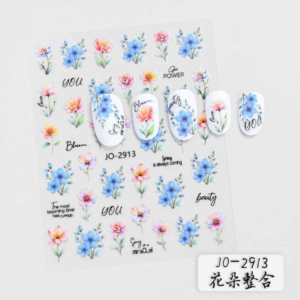 Flower Nail Stickers with Butterfly, Rose, Lavender and Clover Designs, Self-Adhesive 3D Nail Art Decals in 3 to 60 Sheet Options for DIY Manicures