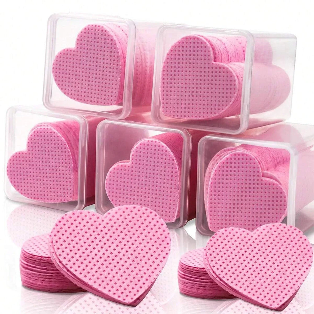 Boxed Nail Cleansing Wipes with Approximately 200 Three-Layer Nonwoven Pads, Heart or Square Shapes in Pink or White for Home and Salon Manicure Prep