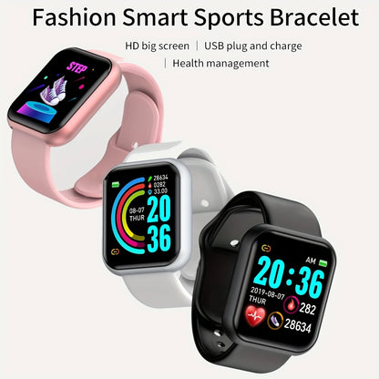 USB Charging Smart Watch with Step Counter, Music Control and Circular Touch Button, Soft Silicone Fitness Bracelet in Black, Pink, White or Silver