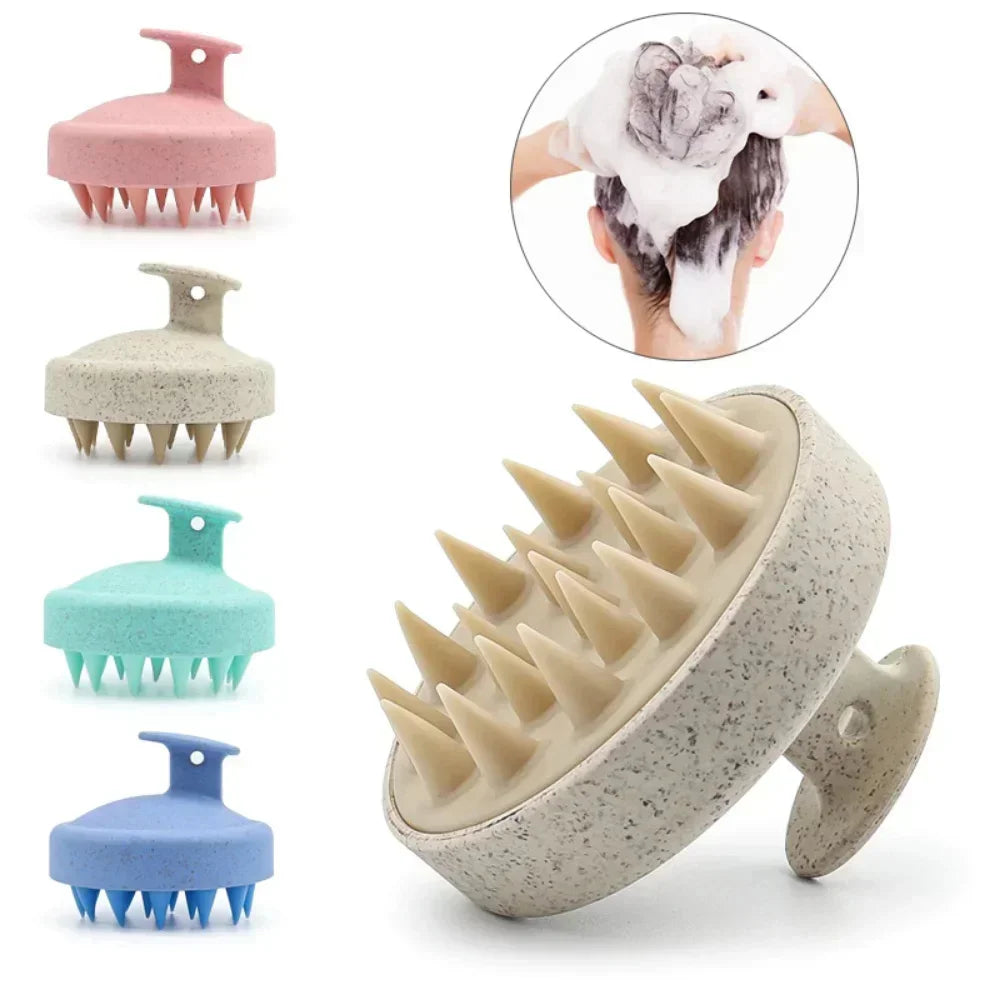 Silicone Shampoo Brush with Manual Scalp Massage Teeth, Approximate 8 x 7cm Hair Washing Tool in White, Green, Pink or Blue for Everyday Shower Hair Care