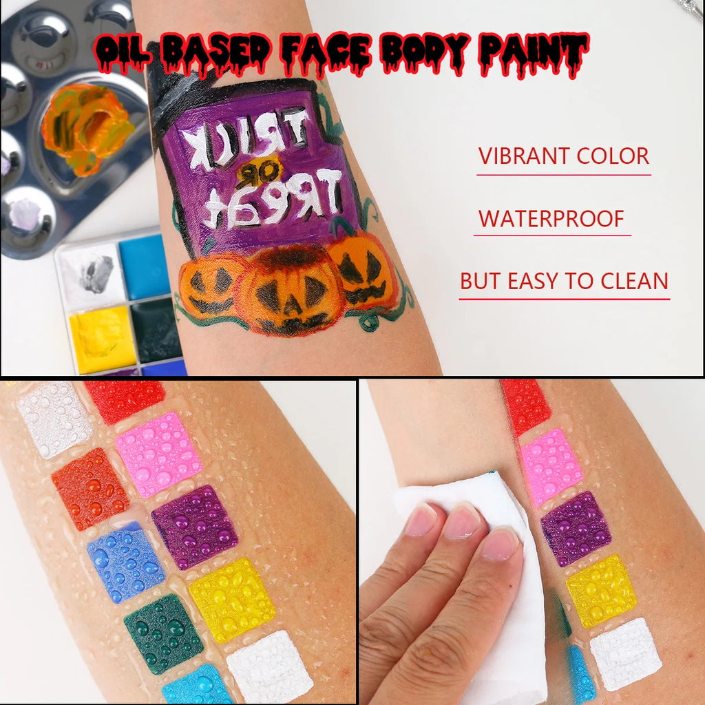 Halloween SFX Makeup Set by Bowitzki with Fake Blood, Scar Wax and Charred Ash Powder References for Simulated Costume Effects, Cosplay and Stage Looks