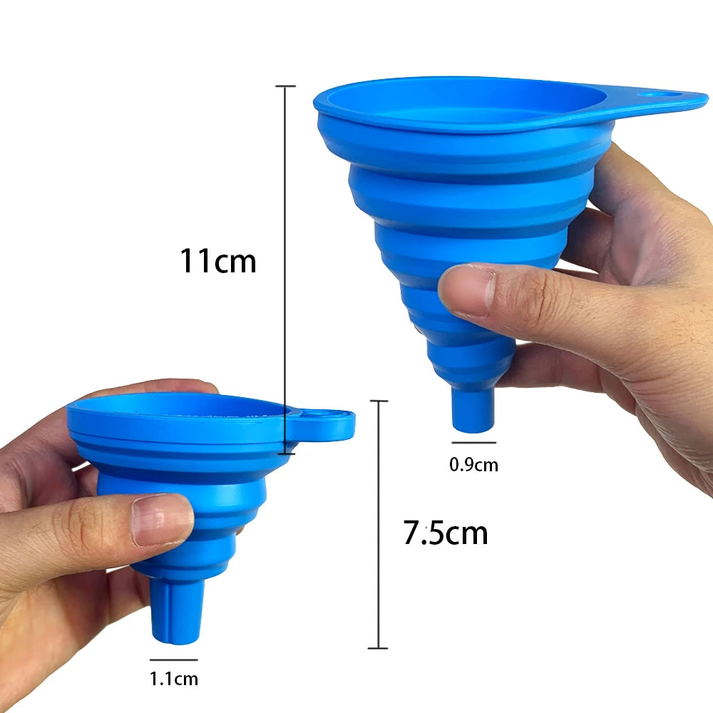 Collapsible Silicone Car Funnel for Compatible Liquid Transfer, Small 6cm or Large 8.5cm Width with 1, 2 or 4-Piece Choices and Foldable Garage Storage Design