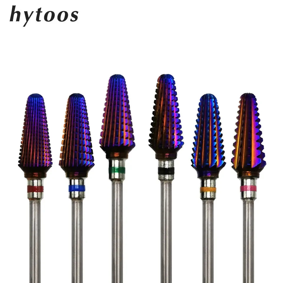 Tornado Carbide Nail Drill Bit by HYTOOS with Purple-Red Coating and Listed 3/32-Inch Shank, Six Grade-Labeled Options for Compatible Gel Removal Tools
