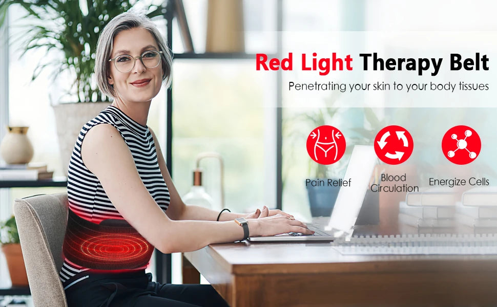 Red Light Wrap Belt with Listed 660nm and 850nm LEDs, Adjustable Elastic Band, Wired Timer Controller and Detachable Pad for Adult Personal Care