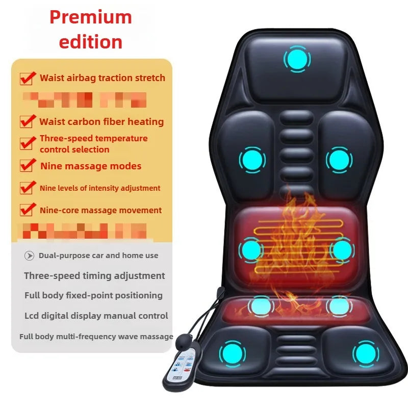 Car Massage Seat Cushion with Listed Heating, Vibration and Lumbar Airbag Features, Basic or Upgraded Models with Four Plug Options for Home Office Relaxation