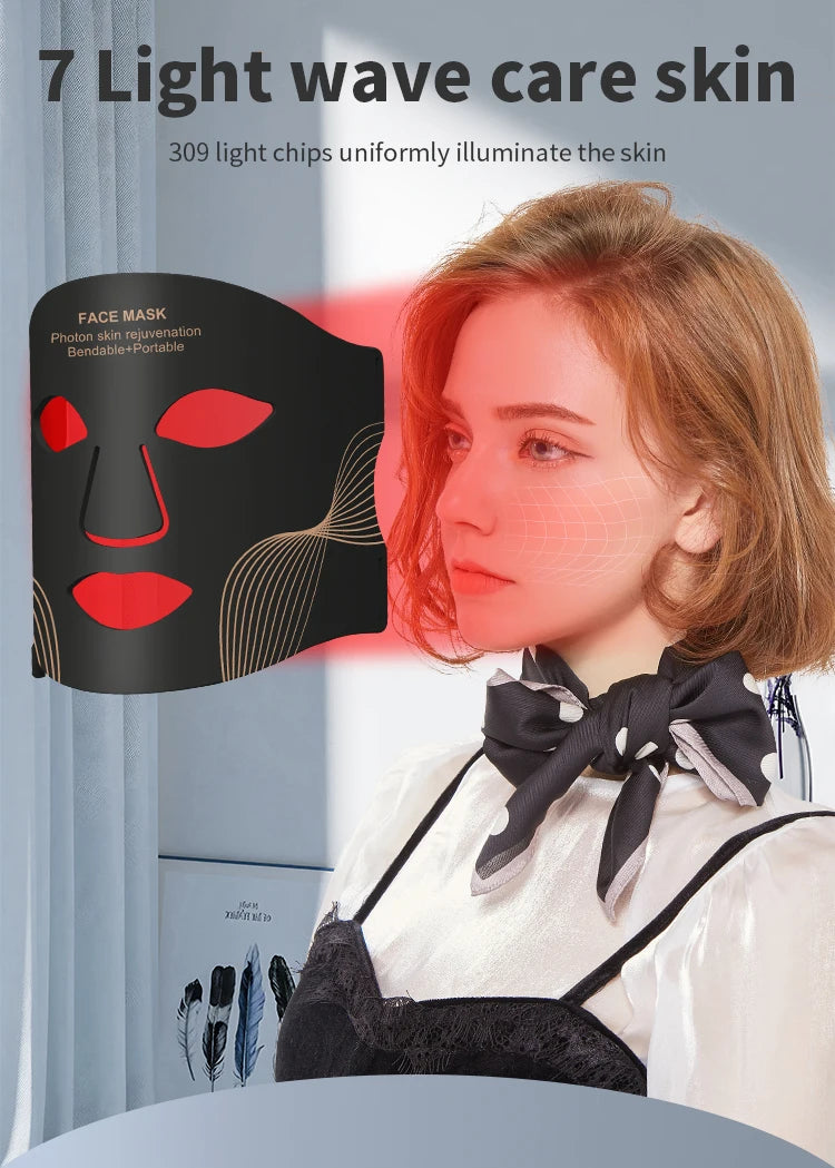 Cordless LED Face Mask with Seven Listed Color Modes, Rechargeable Beauty Device in Mask-Only or Type 1-4 Set Options with Box and No-Box Packaging Choices