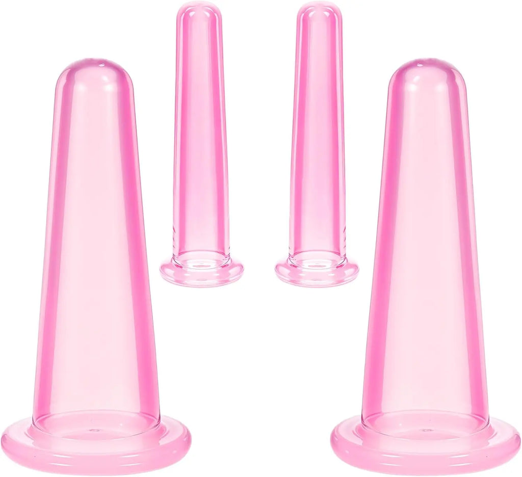 Facial Cupping Set with Four Listed Silicone Vacuum Cups, Pink or White Options for Adult Face Massage and At-Home Personal Care Routines