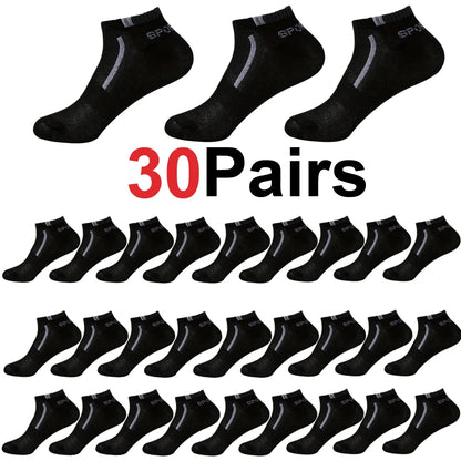 Men's Mesh Ankle Socks in Polyester, Short Casual and Sports Style Multipacks with 5, 10, 20, 30 or 40-Pair Labels and Black, White, Gray or Mixed Options