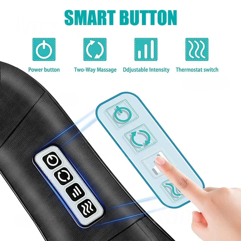 U-Shape Neck and Shoulder Massager with Heat and Reversible Shiatsu-Style Kneading, Four-Button Black or Black Gray Styles with US or EU Plug Options for Adult Relaxation