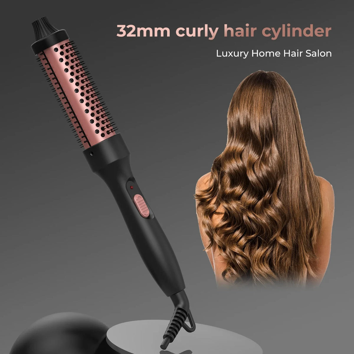 Thermal Round Hair Brush with Listed 32mm Barrel, PTC Heating and Ceramic Tourmaline References, Black Gold Styling Tool with EU or US Plug Options