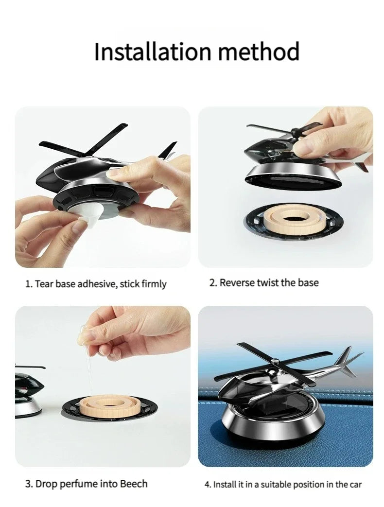 Solar Helicopter Car Air Freshener with Rotary Propeller Design for Vehicle Interior Styling, Decorative Perfume Diffuser in Seven A and B Model Color Options