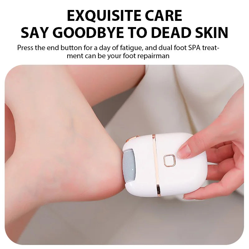 Electric Foot File with Rechargeable Design and Three Grinding Heads, Two Fine and One Coarse Head, White Portable Foot Care Tool for At-Home Pedicure Routines