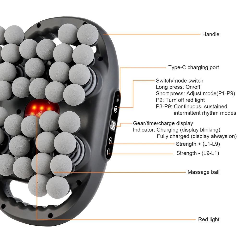 42-Head Body Massage Gun with Nine Modes and Nine Intensity Levels, Listed 2000mAh Battery, Type-C Charging and 10-Minute Timer in White or Black