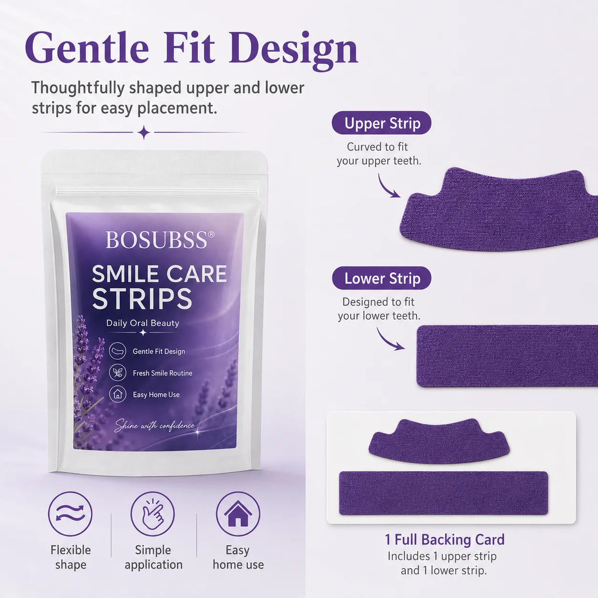 Purple Teeth Whitening Strips with Dry Sticker Format, Portable Oral Care Patches for Home and Travel in 1pcs, 2pcs or 6pcs Labeled Package Options