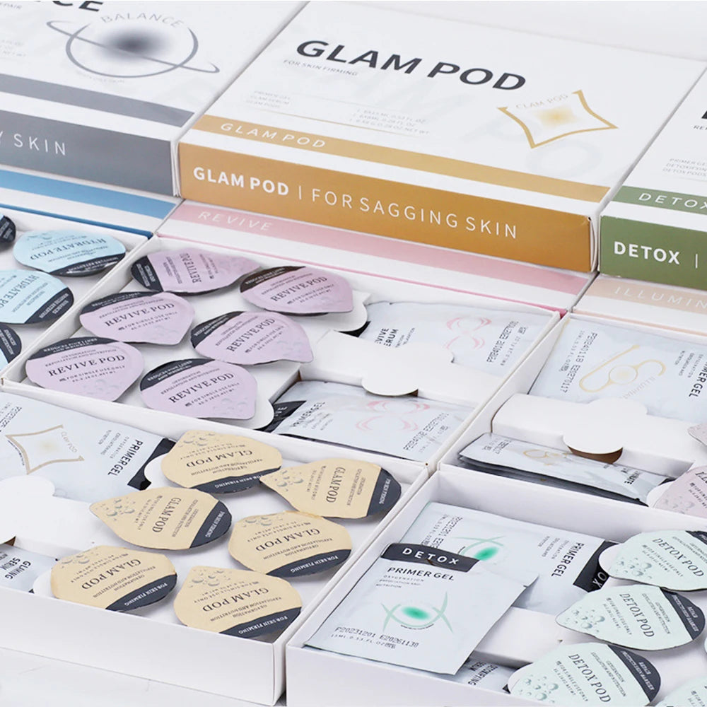 CO2 Facial Pod Kit with Capsule, Serum and Gel References, Seven Numbered Type Options for Bubble Facial Device Consumable Selection and Adult Beauty Routines