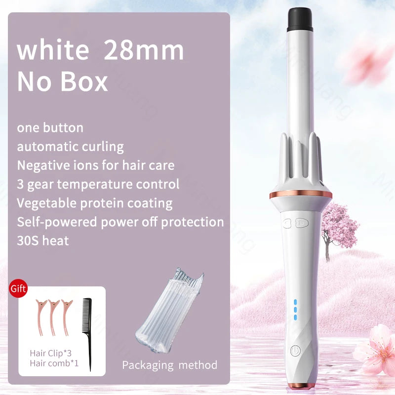 Rotating Automatic Hair Curler with 28mm or 32mm Tourmaline Ceramic Barrel, Fast Heating and Auto Shut-Off for At-Home Curl Styling