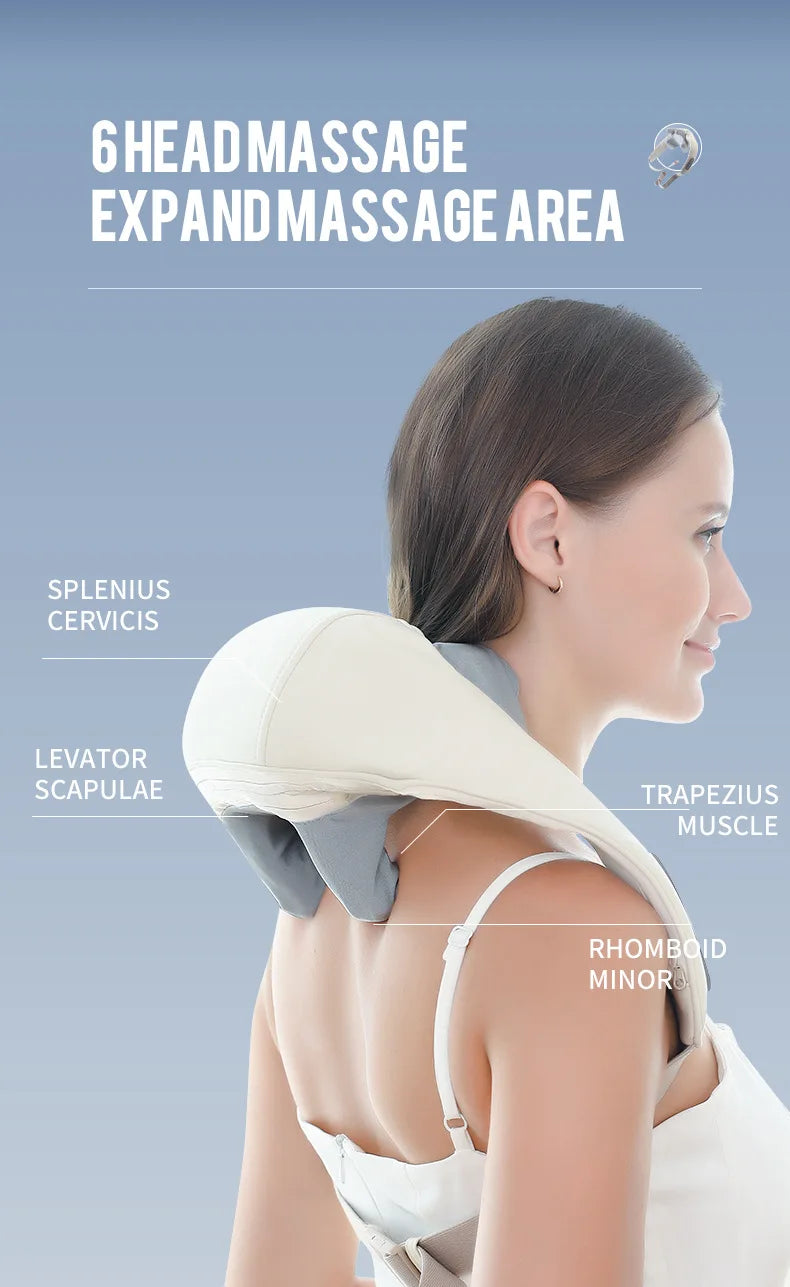Rechargeable Neck and Shoulder Massage Shawl with Listed Two Modes, Adjustable Straps and Back Buckle, 20W or 26W Kneading Models in White, Grey and Brown Options