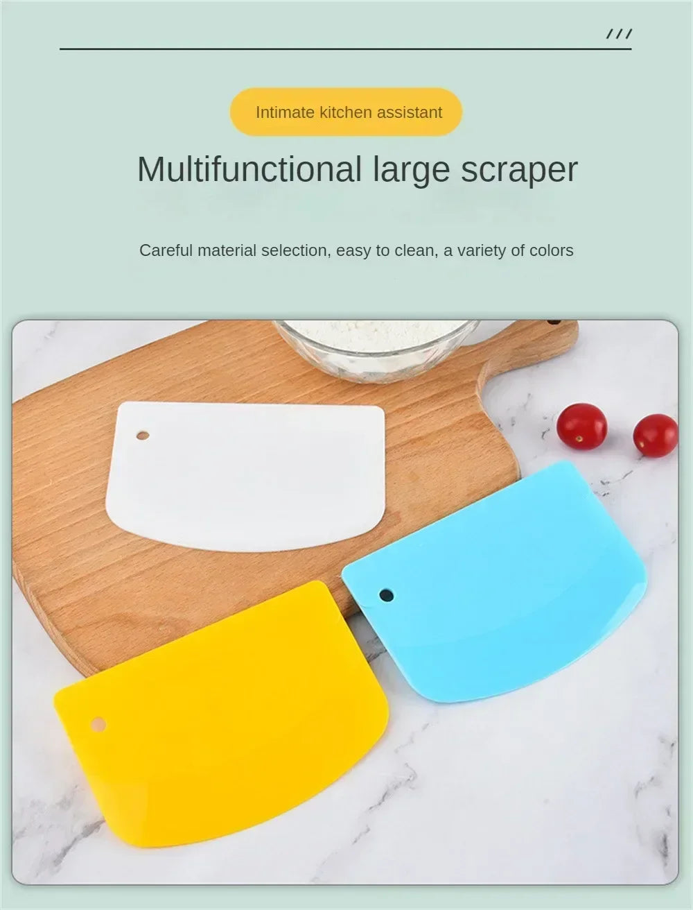Plastic Dough Scraper in White or Blue, Single Pastry Cutter and Baking Spatula for Bread Dough, Pizza Prep, Cookie Mixtures and Fondant Kitchen Tasks