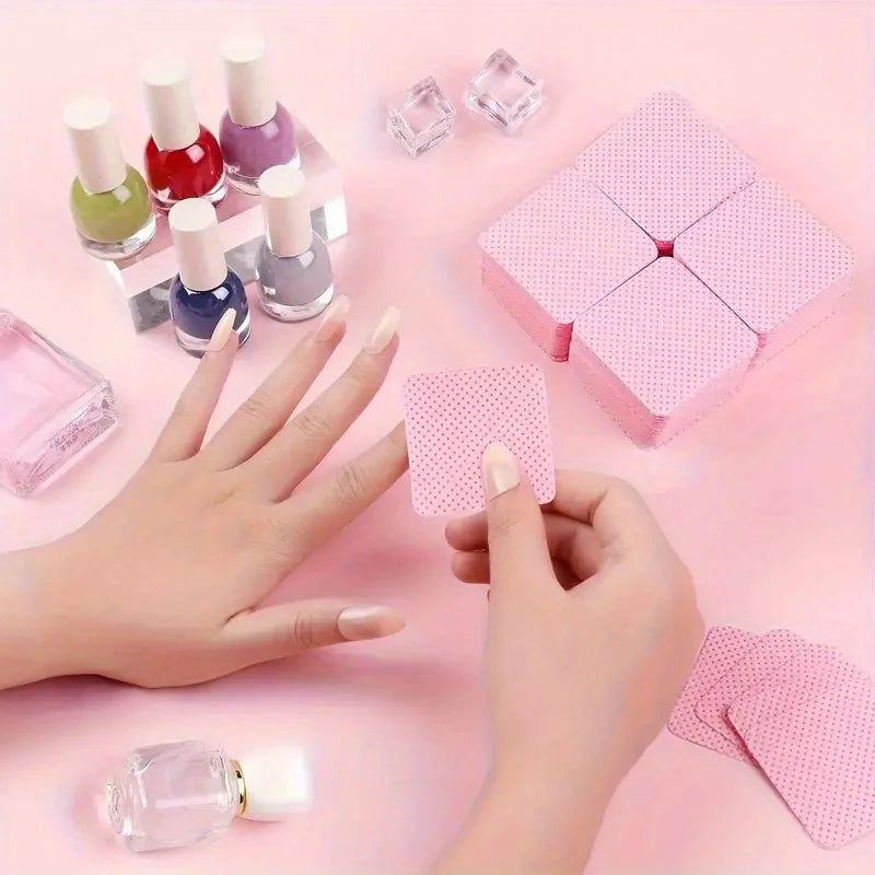 Lint-Free Nail Wipes for Gel Cleansing and Nail Polish Removal, Pink or White Manicure Pads in 20 to 600 Piece Packs with Bottle Options