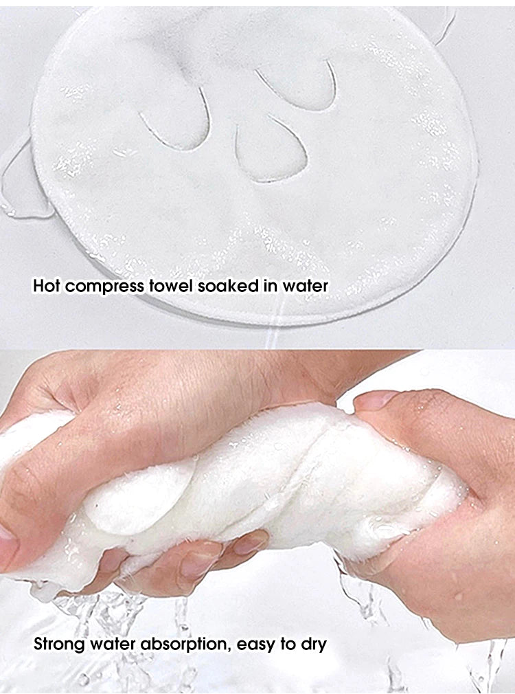 Face Compress Towel with Ear-Hanging Design, Single-Hole or Three-Hole Facial Cloth Options for Instruction-Guided Warm or Cool Wet Skincare Routines